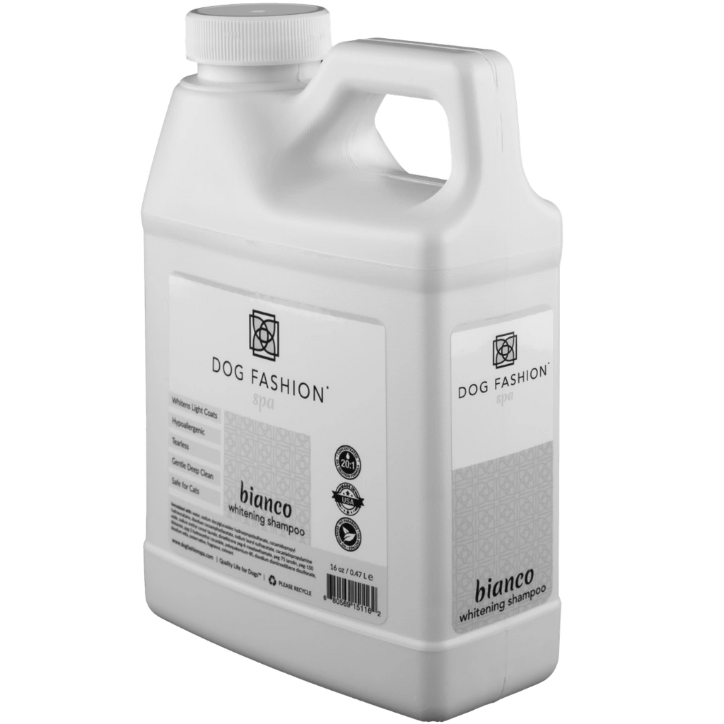 Bianco Whitening Shampoo,"White shampoo jug with handle and screw cap, angled front view"
