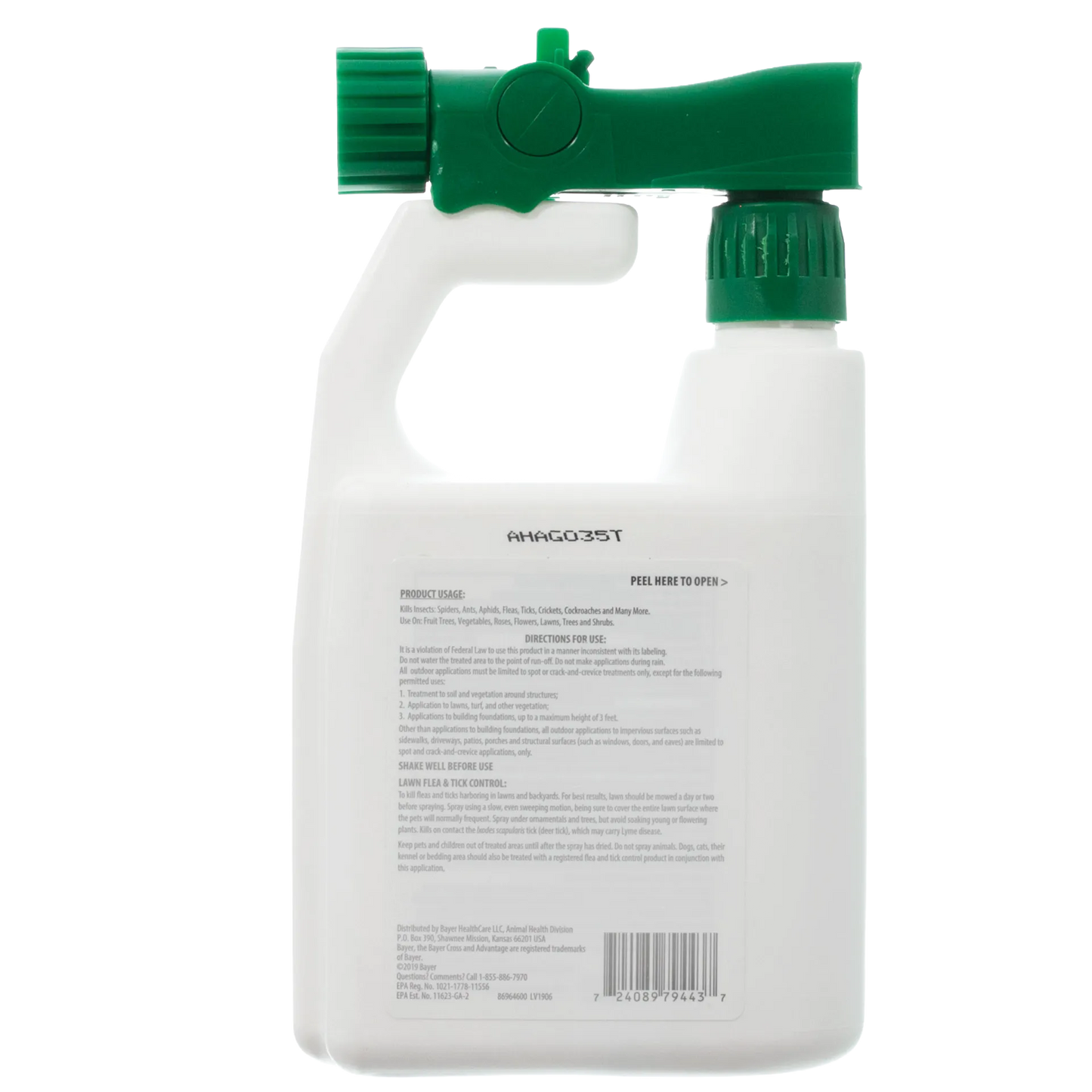 Advantage™ Yard & Premise Spray,"Back of spray bottle with green hose-end nozzle"