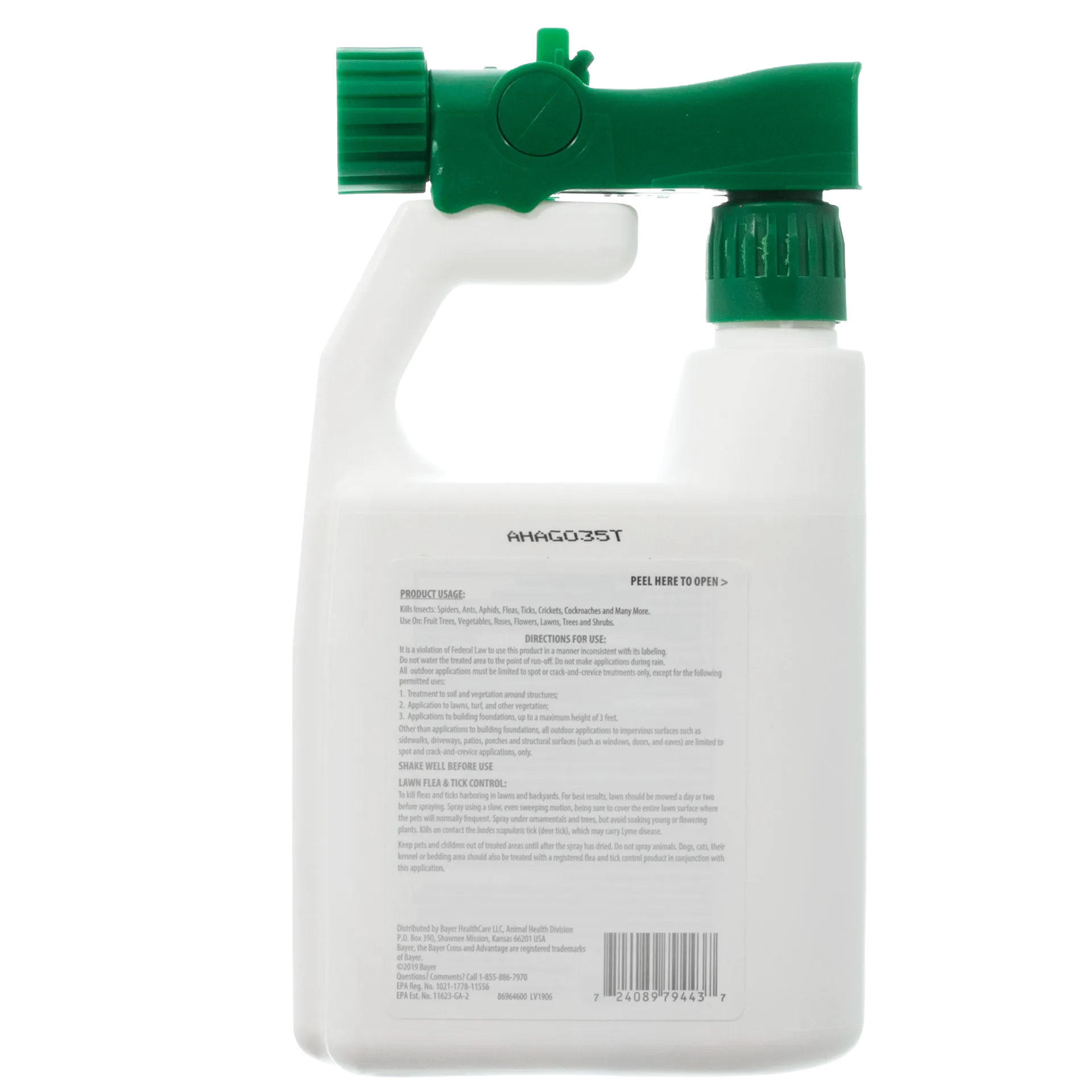 Advantage™ Yard & Premise Spray,"Back of spray bottle with green hose-end nozzle"