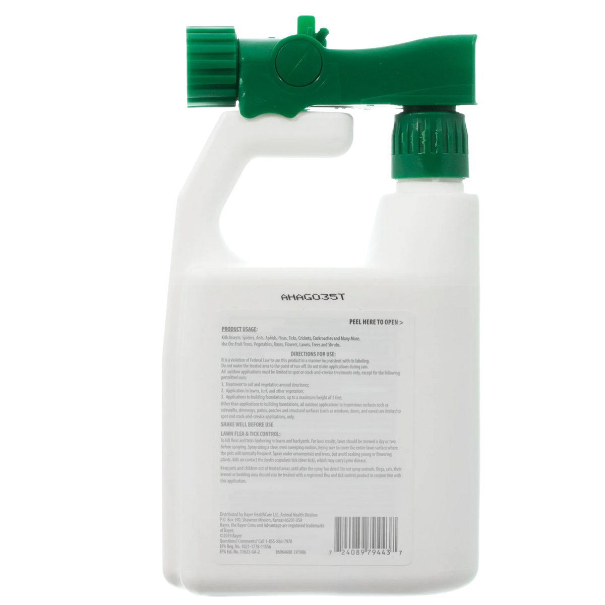Advantage™ Yard & Premise Spray,"Back of spray bottle with green hose-end nozzle"