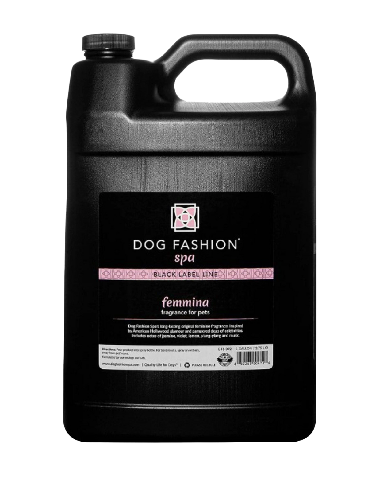 Femmina Fragrance,"Black gallon jug with handle and screw cap"