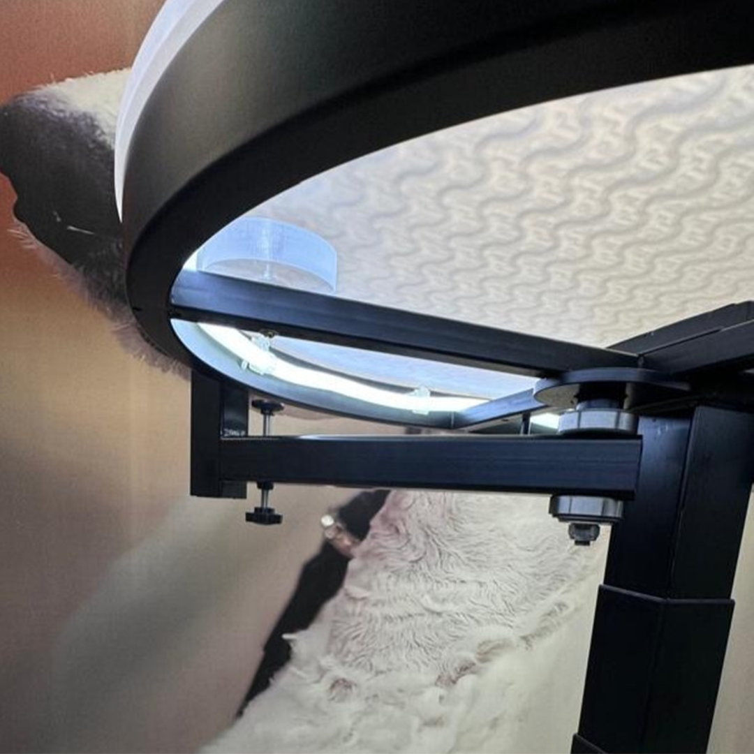 Premium Electric Table by TZGroom,"Close-up underside view of grooming table support arm"