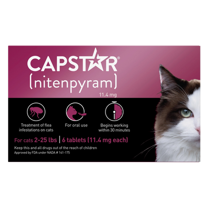Capstar® Flea Oral Treatment for Cats,"Front of box with cat face and flea treatment icons"