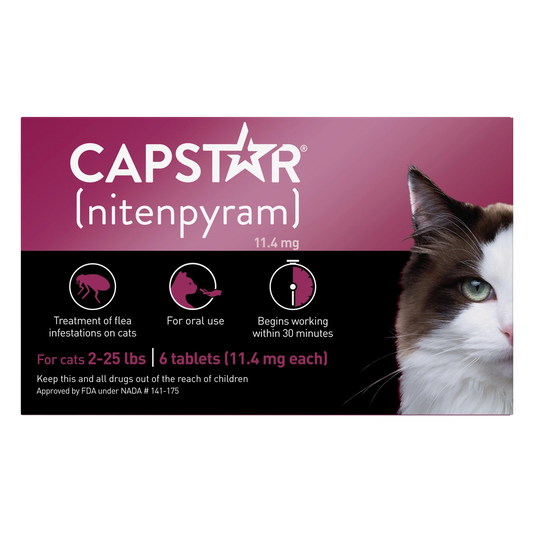 Capstar® Flea Oral Treatment for Cats,"Front of box with cat face and flea treatment icons"