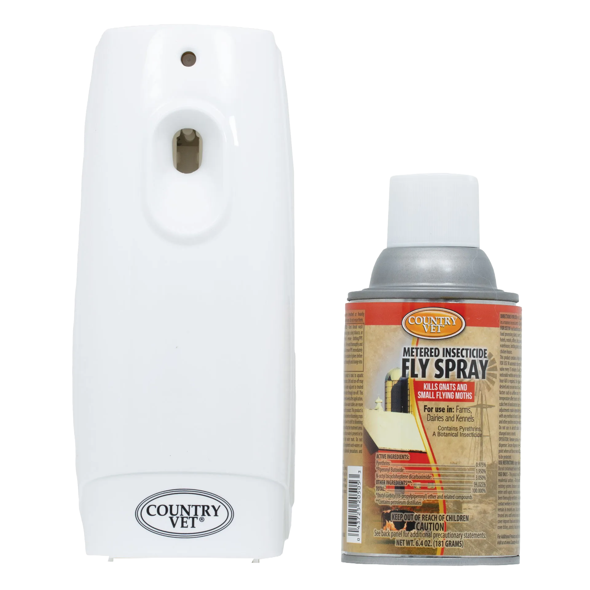 Country Vet Automatic Flying Insect Kill System,"White automatic dispenser with aerosol spray can"