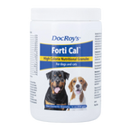 Doc Roy's® Forti Cal™,"White plastic jar with screw-top lid and dog images on label"