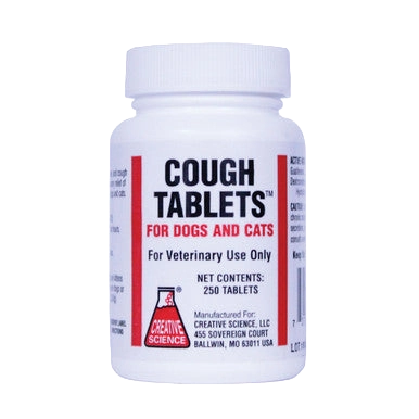 Cough Tablets™ for Dogs and Cats,"White pill bottle with ribbed cap and front label"