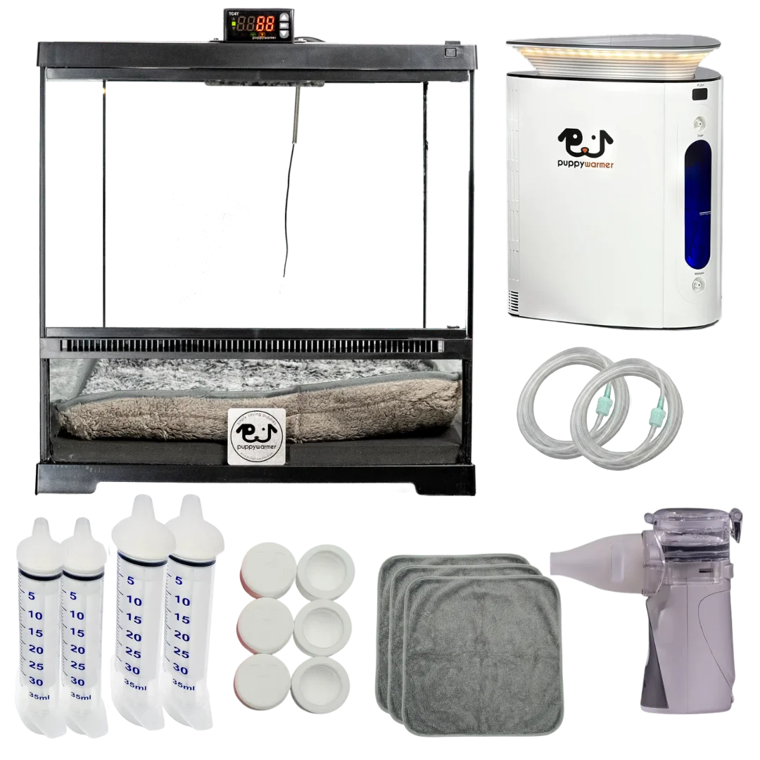 Puppywarmer Bundles,"Incubator bundle with humidifier, tubing, syringes, pads, caps, and nebulizer"