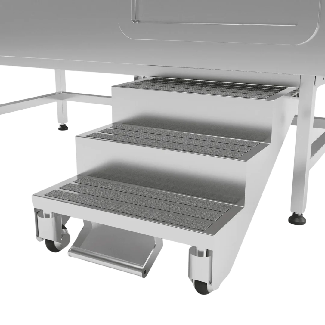 Dog Grooming Stational Tub with Lift-up Door Silver by Waggz,"Pull-out three-step stairs with caster wheels"