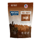 Trail Snacks: Freeze-Dried Raw Dog Treats,"Front of dog treat bag with bison graphic and clear treat window"