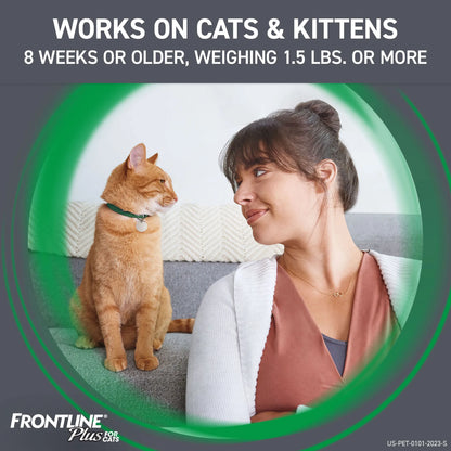 Frontline® Plus for Cats,"Woman facing orange cat on couch"