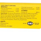 Pet-Cal® Tablets,"Back of yellow package with supplement facts panel"
