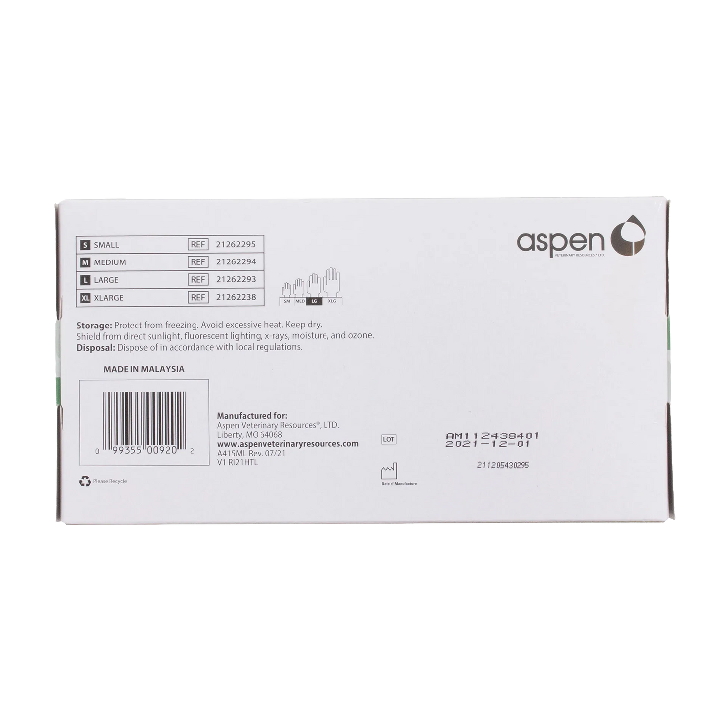 Latex Gloves,"Back of glove box with size chart and barcode"