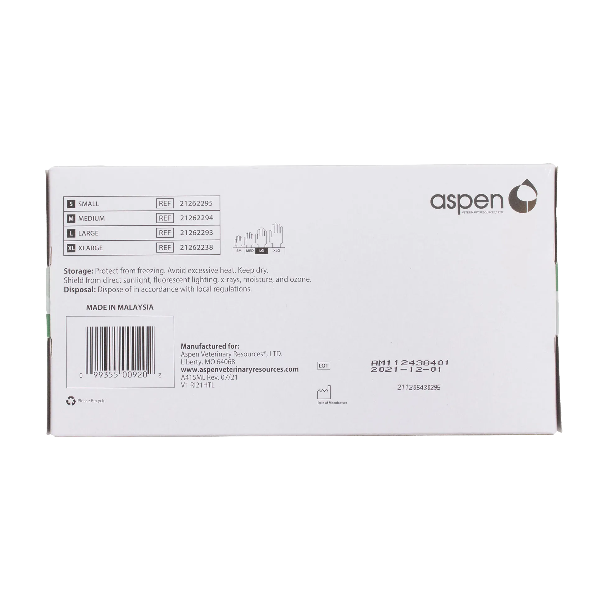 Latex Gloves,"Back of glove box with size chart and barcode"