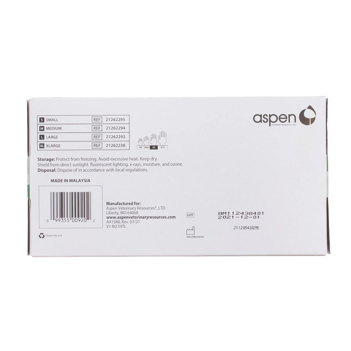 Latex Gloves,"Back of glove box with size chart and barcode"