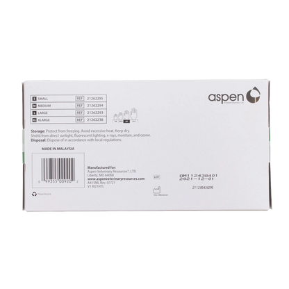 Latex Gloves,"Back of glove box with size chart and barcode"