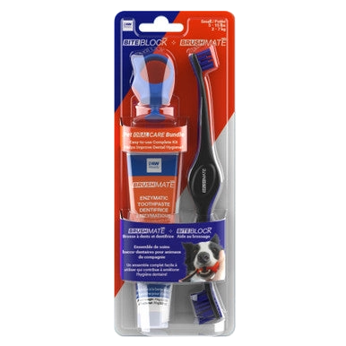 Paw Ready Oral Care Bundle,"Packaged pet toothbrush, toothpaste tube, finger brush, and brush head"