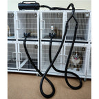 Dual Cage Dryer Kit By Metrovac,"Dual cage dryer mounted on kennel bank with hoses"