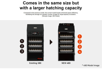 Maru 240D Incubator by Rcom USA,"Two black incubators side by side with egg trays"
