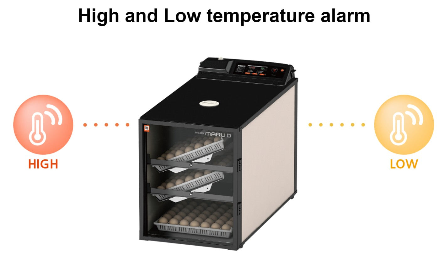 Maru 240D Incubator by Rcom USA,"Egg incubator with front glass door and stacked egg trays"