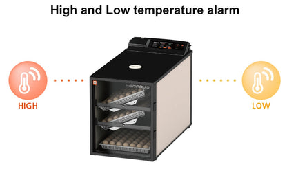 Maru 240D Incubator by Rcom USA,"Egg incubator with front glass door and stacked egg trays"