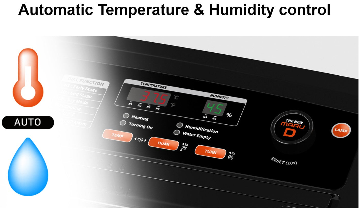 Maru 240D Incubator by Rcom USA,"Close-up of incubator control panel with temperature and humidity display"