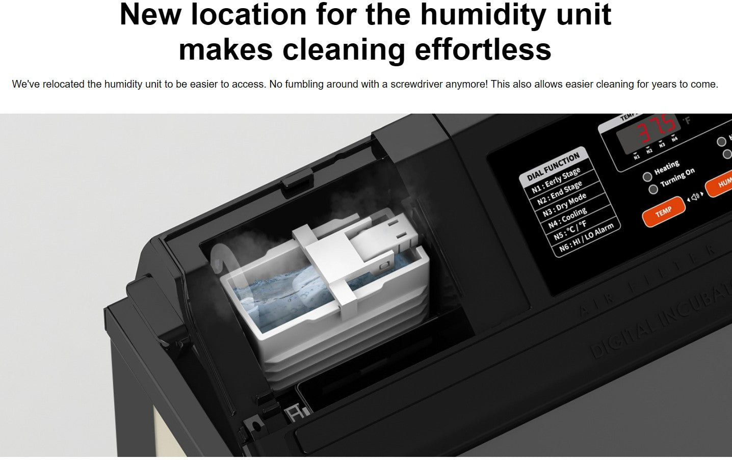 Maru 240D Incubator by Rcom USA,"Open incubator top with removable humidity unit tray"