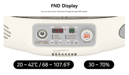 Max-20 DO Incubator by Rcom USA,"Close-up of control panel with digital temperature and humidity display"