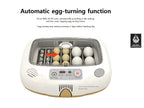 Max-20 DO Incubator by Rcom USA,"Egg incubator with eggs in turning tray under clear lid"