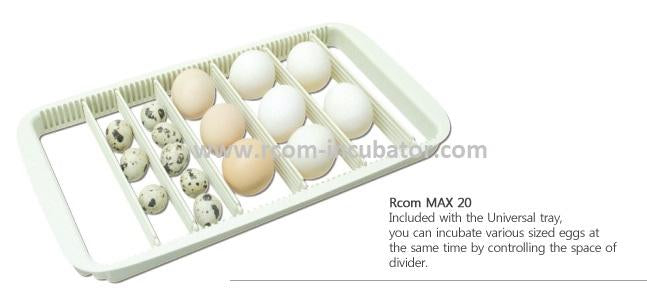 Max-20 Incubator by Rcom USA,"Universal egg tray with divider slots for mixed-size eggs"