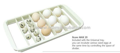 Max-20 Incubator by Rcom USA,"Universal egg tray with divider slots for mixed-size eggs"