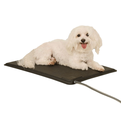 Lectro-Kennel® Heated Pad & Cover,"Black heated pad with attached cord under small white dog"