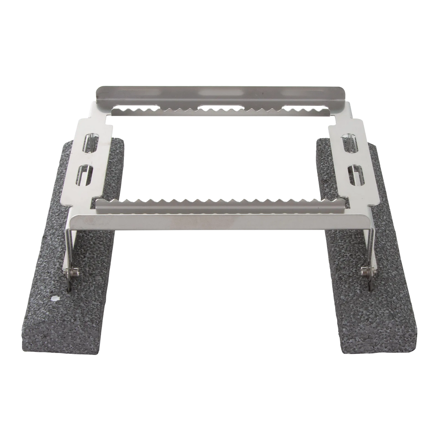 Floating Straw Rack,"Metal rack with black foam pontoons and slotted holders"
