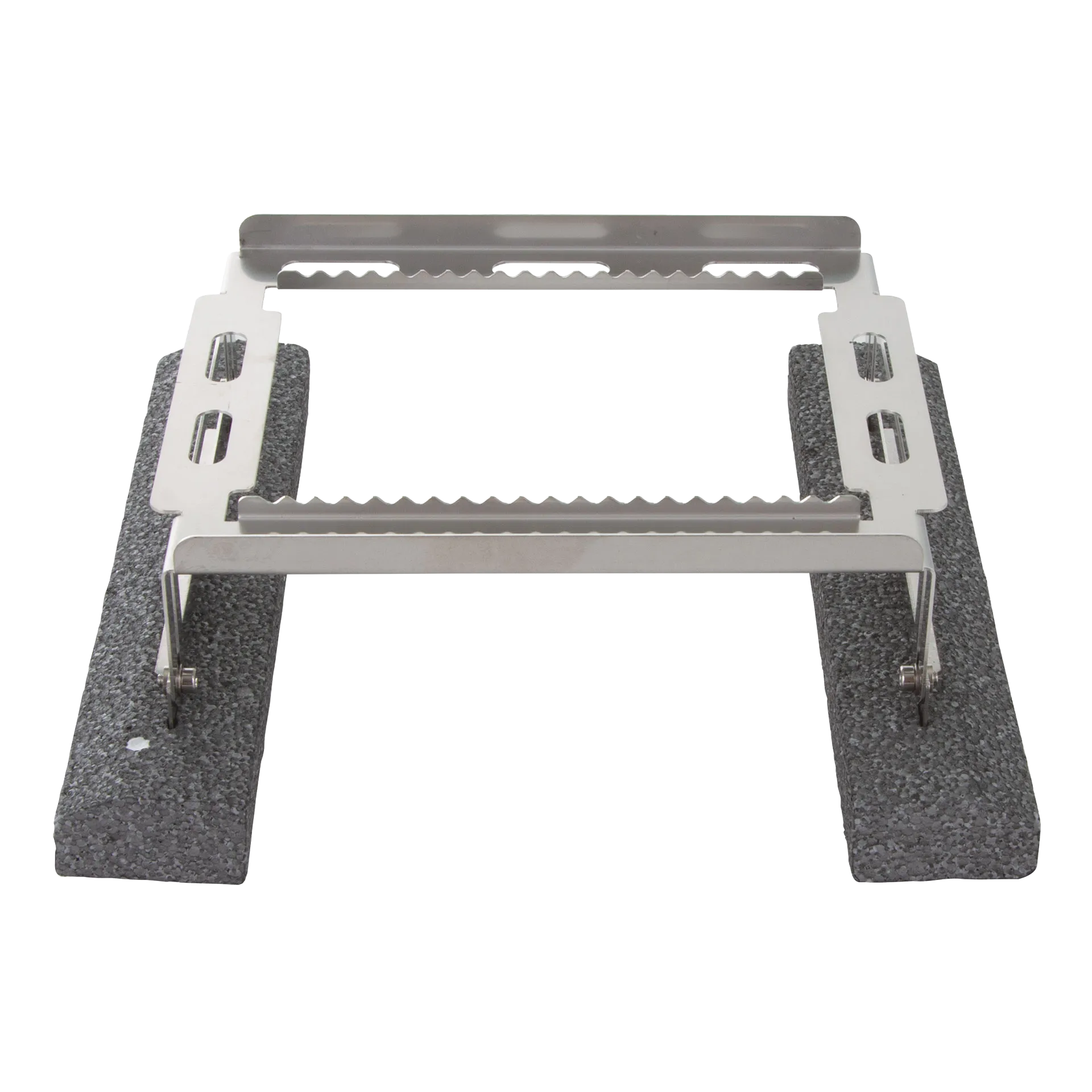 Floating Straw Rack,"Metal rack with black foam pontoons and slotted holders"