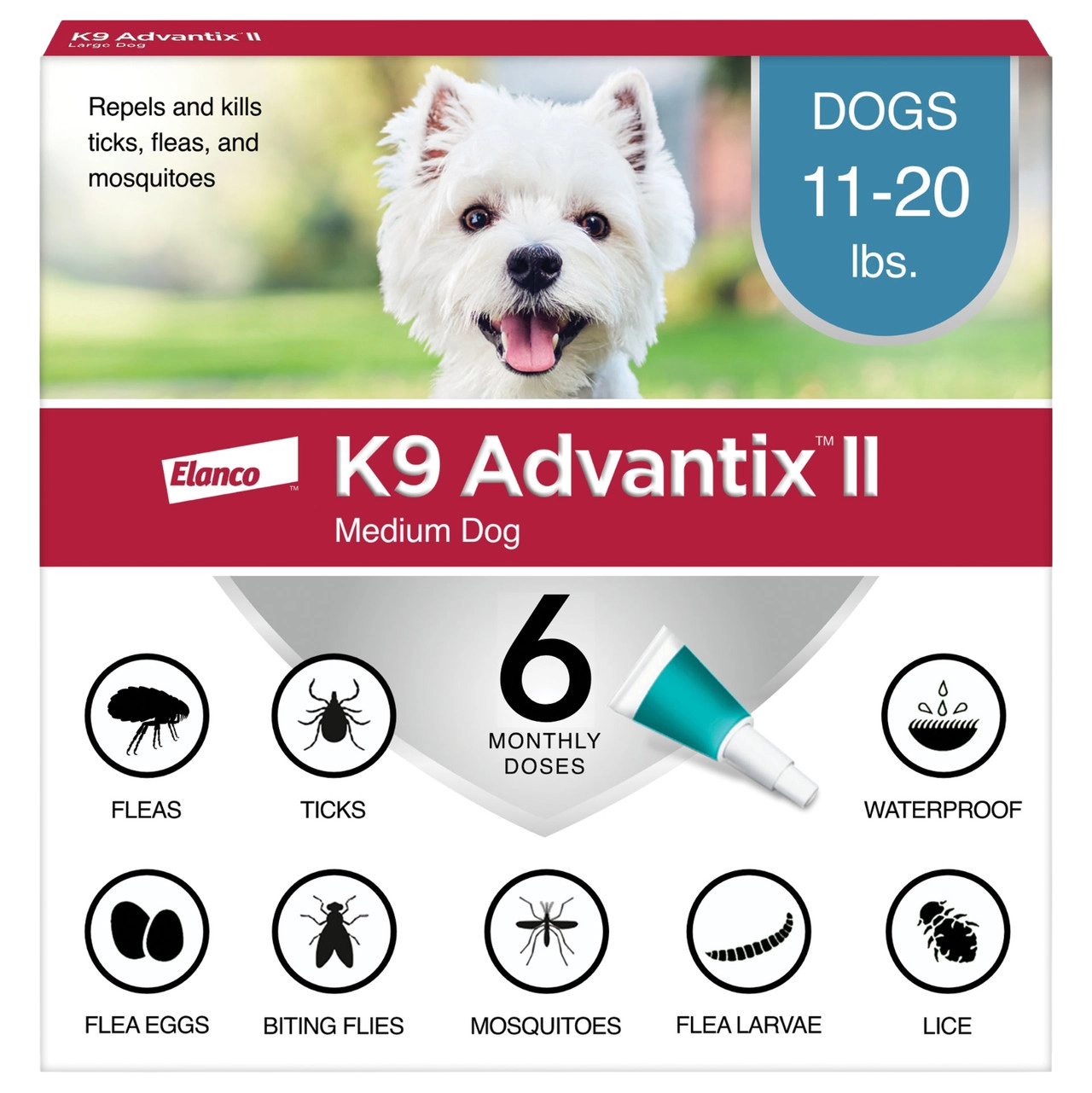 K9 Advantix™ II,"Front of box with white dog and teal applicator tube"