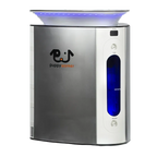 Puppywarmer® Oxygen Concentrator,"Front view of silver unit with blue side reservoir window"