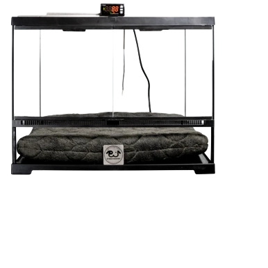 Puppywarmer Bundles,"Black pet warming unit with front opening and gray pad"
