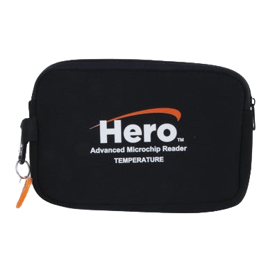 Hero™ Universal Microchip + Temp Scanner,"Black zippered carrying case with orange zipper pull"