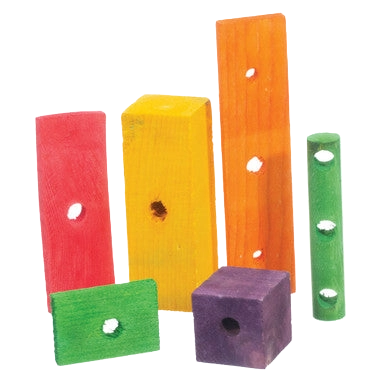 Wood Mix,"Colored wooden blocks and cylinder with drilled holes"