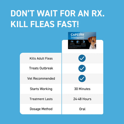 Capstar™,"Product box above comparison chart with dog image"