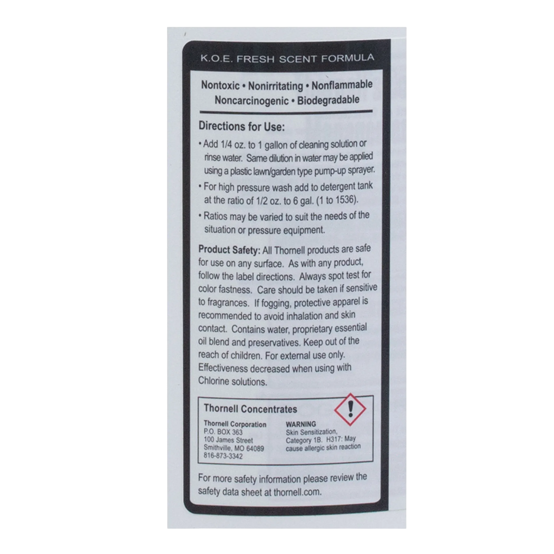 KOE® Kennel Odor Eliminator,"Back label with directions and warning panel"