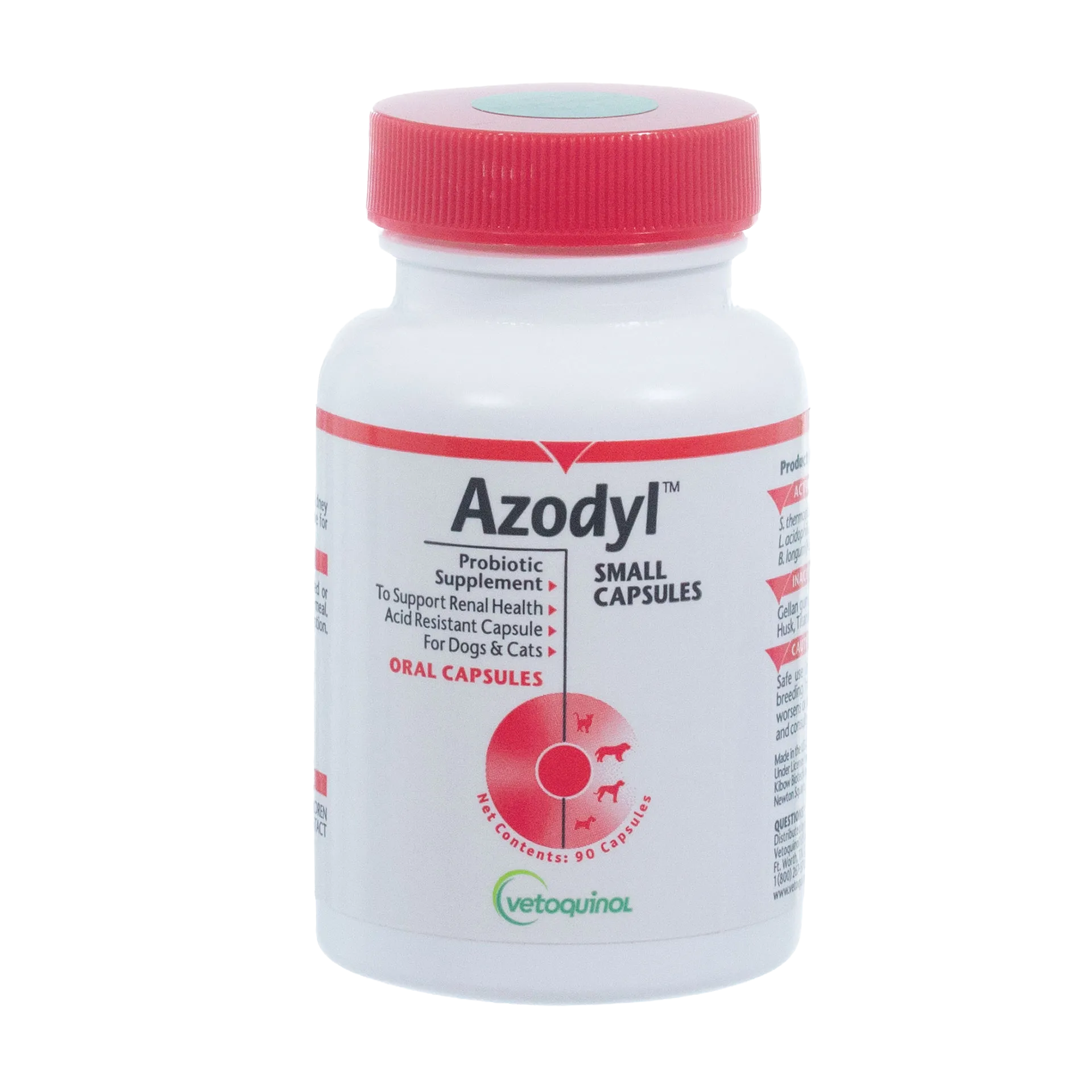 Azodyl™ Caps Small Capsules,"White supplement bottle with red cap, front label view"
