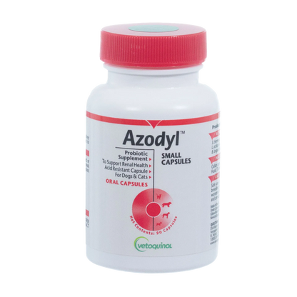 Azodyl™ Caps Small Capsules,"White supplement bottle with red cap, front label view"