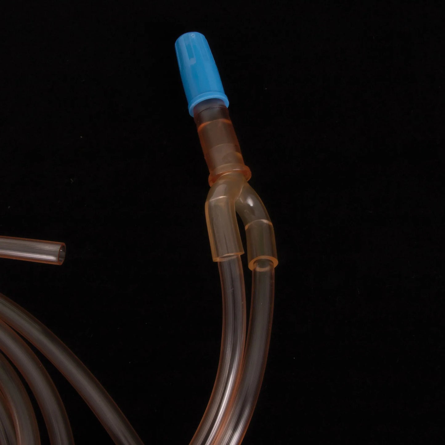 Long Foley Y-Junction w/spike,"Clear Y-junction tubing with blue cap and spike connector"