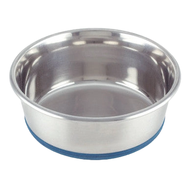 Heavy Premium Pet Dishes,"Stainless steel pet dish with blue base ring"