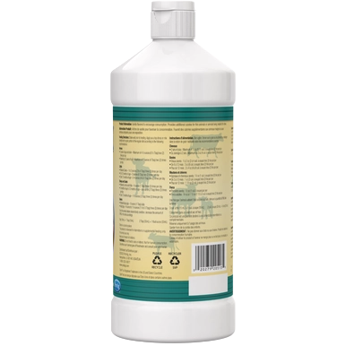 PetAg Dyne High Calorie Liquid Nutritional Supplement for Livestock,"Back view of white bottle with nutrition label and white cap"