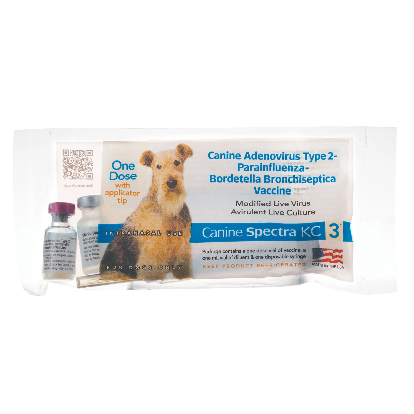 Canine Spectra® KC3,"Sealed vaccine packet with two vials and applicator tip"