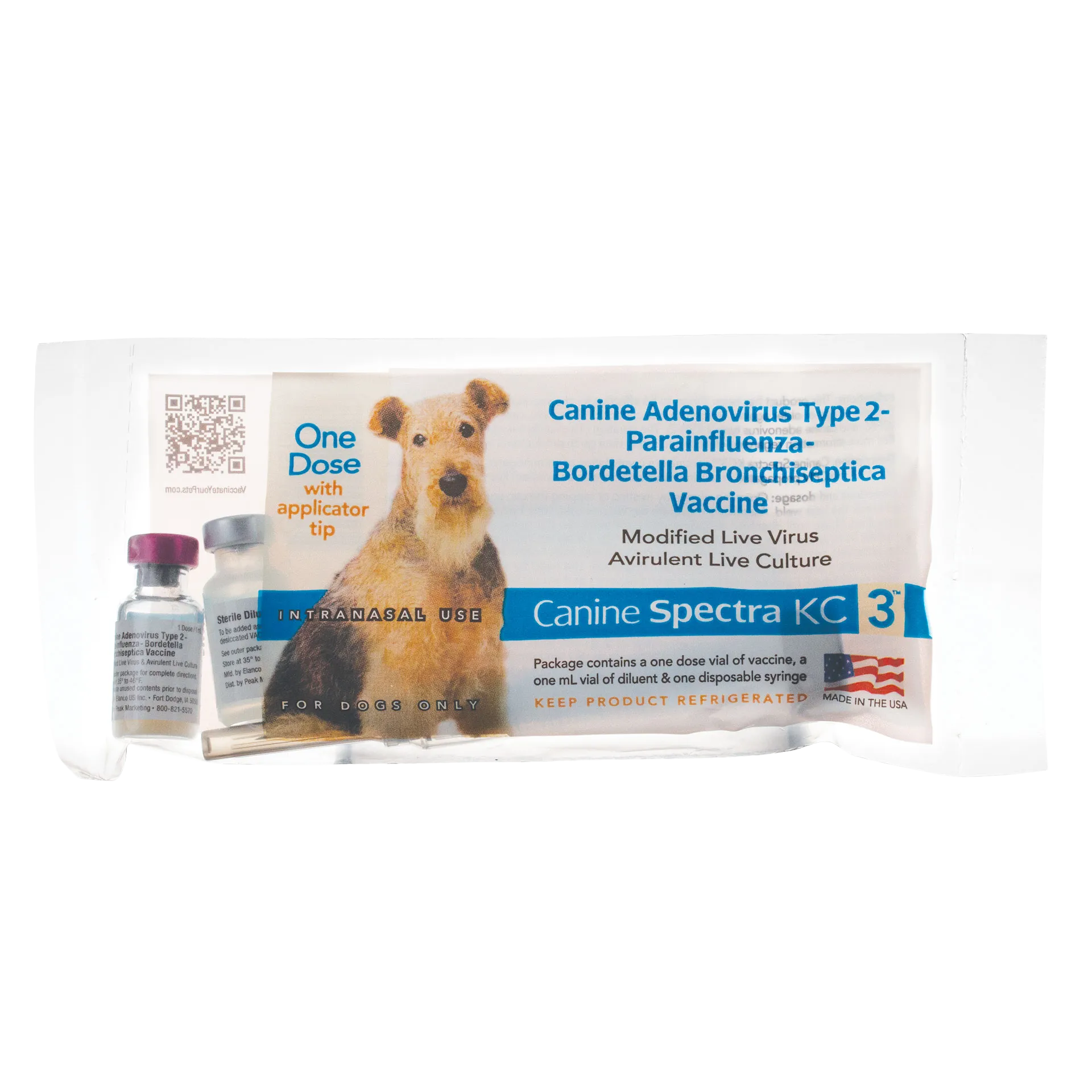 Canine Spectra® KC3,"Sealed vaccine packet with two vials and applicator tip"