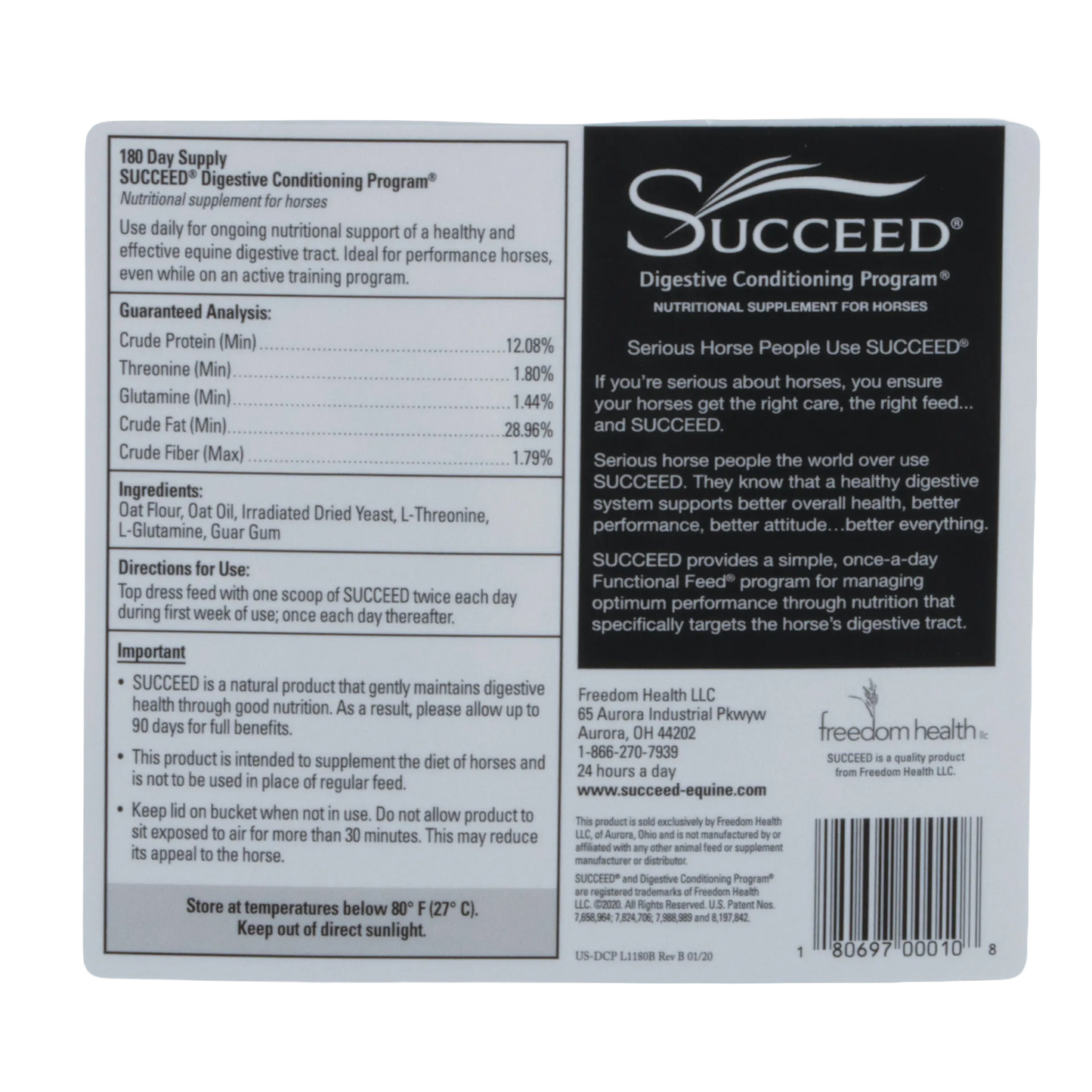 SUCCEED® DCP,"Back label panel with supplement directions and barcode"