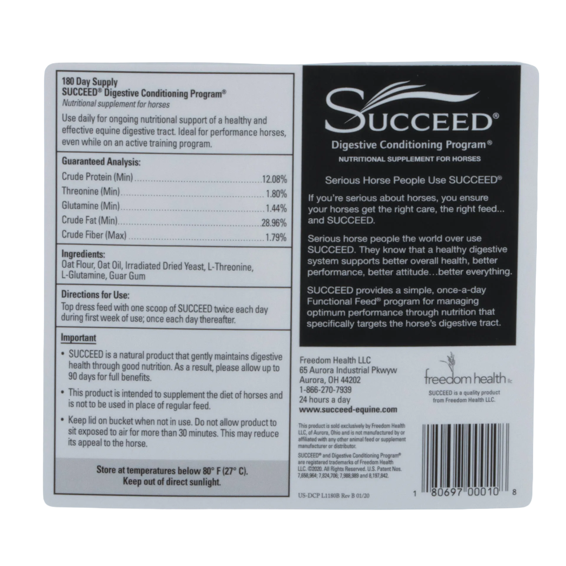 SUCCEED® DCP,"Back label panel with supplement directions and barcode"